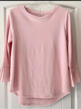 Elle Light Pink Pleated Cuff Long Sleeve Knit Top